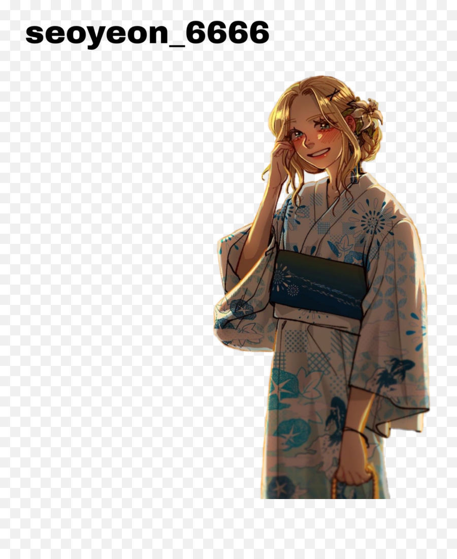 Anime Cute Kimono Girl Blond Blush - Traditional Emoji,Kimono Emoji