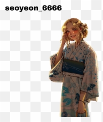 Anime Cute Kimono Girl Blond Blush - Traditional Emoji,Kimono Emoji