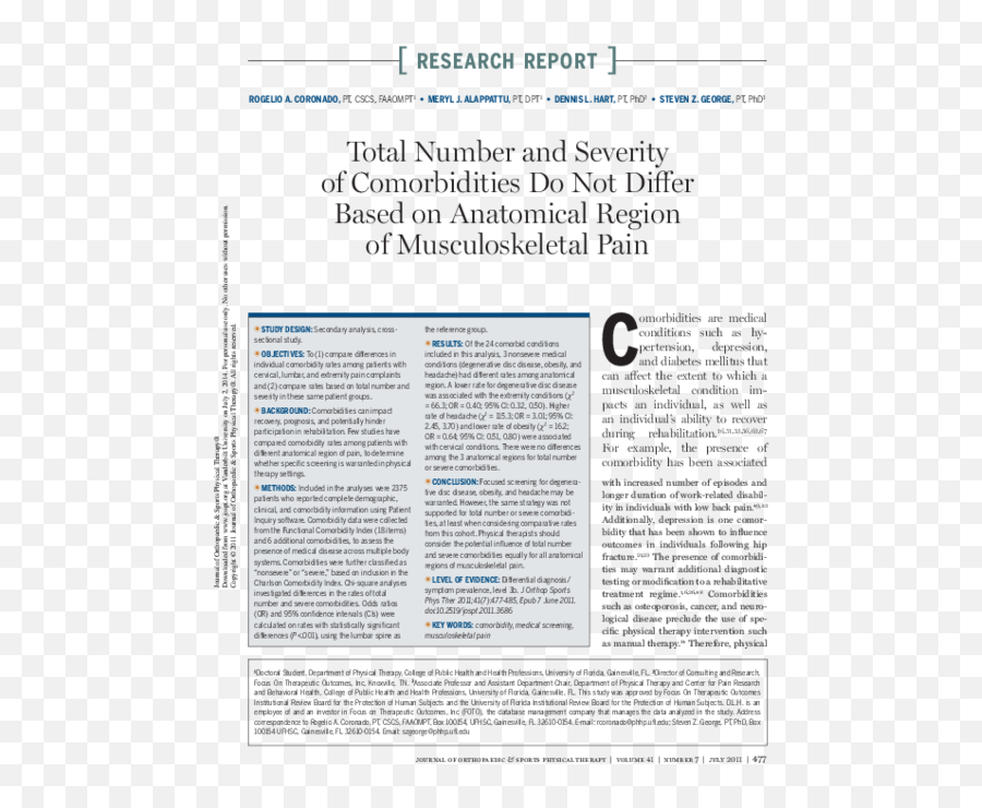 Orthopedic Physical Therapy Research - Document Emoji,Emotion And Intertrochanteric Fracture