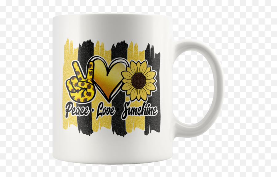 Peace And Love Coffee Mug Designs - Peace Love Sunflower Emoji,Emoji Cup Of Coffee And Broken Heart