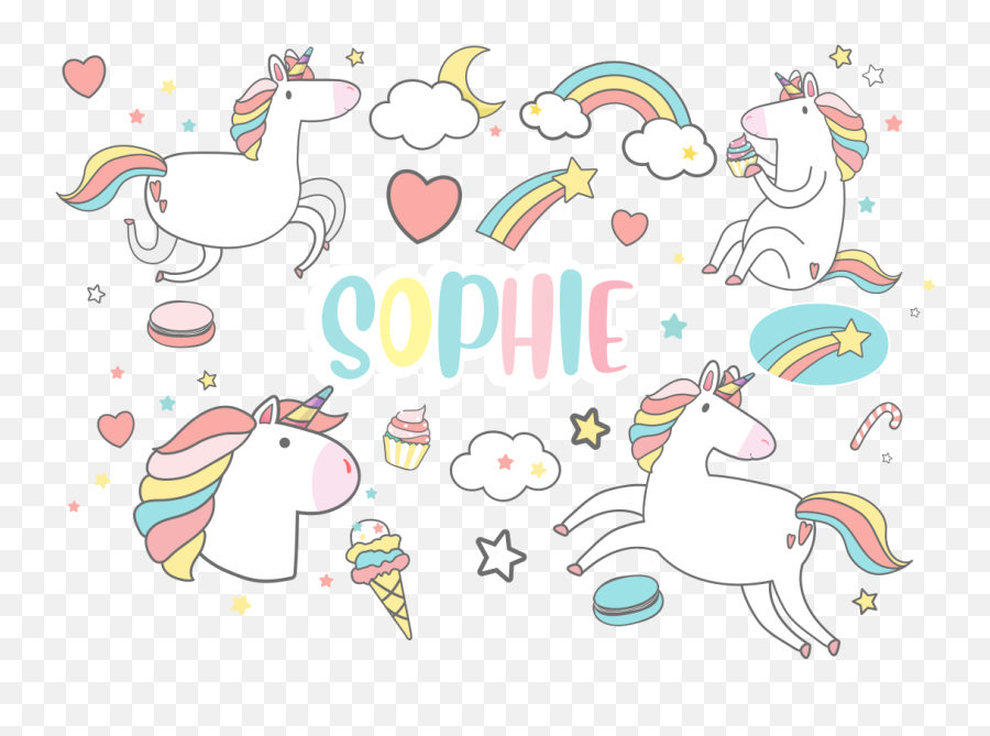 4 Unicorn Surrounding The Name Movie Sticker - Tenstickers Emoji,Funny Unicorn Emoji