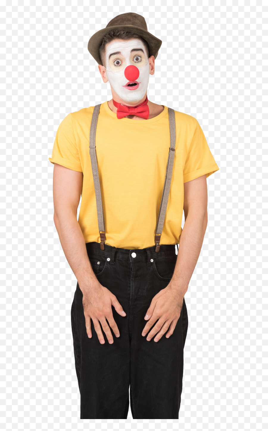Photo De Surprised Male Clown Standing With Hands On Elongated Emoji,The Emotions Of Clown