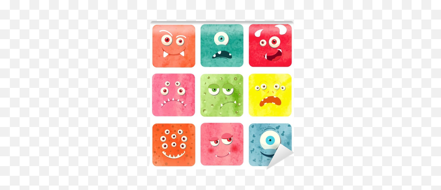 Watercolor Cartoon Monster Faces Set Vector Collection Of Cute Square Avatars Wall Mural U2022 Pixers - We Live To Change Dot Emoji,Avatar Emoticons Take Space