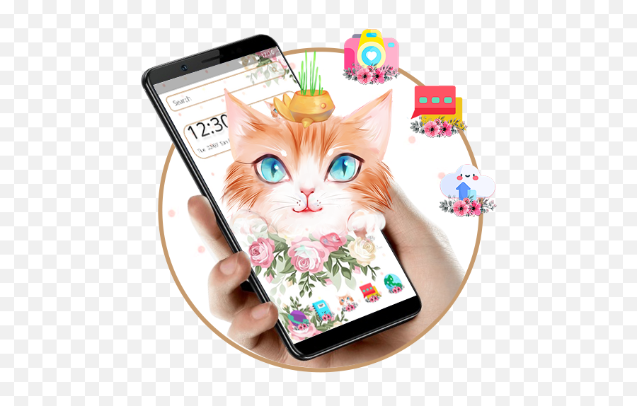 Cute Floral Fluffy Cat Theme U2014 Lietotnes Pakalpojum Google Play - Iphone Emoji,Samsung Emoji Ar Cat