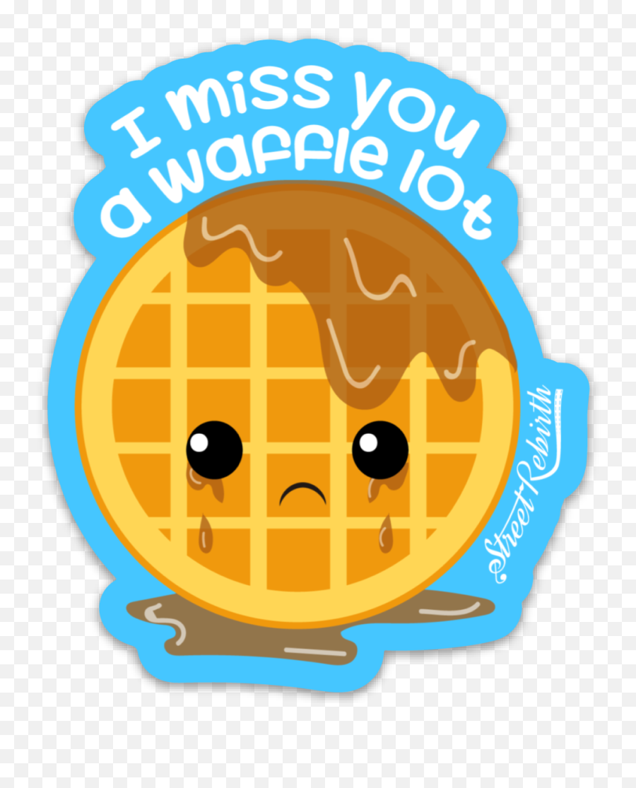 One 4 Inch Water Proof Vinyl Sticke - Miss You Funny Puns Emoji,Waffle Emoticon Thinking