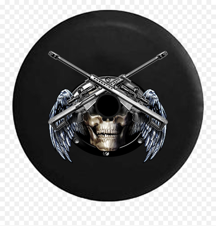 Winged Skull With Crossed Sniper Rifles - Scary Emoji,Army Skull Emoticons
