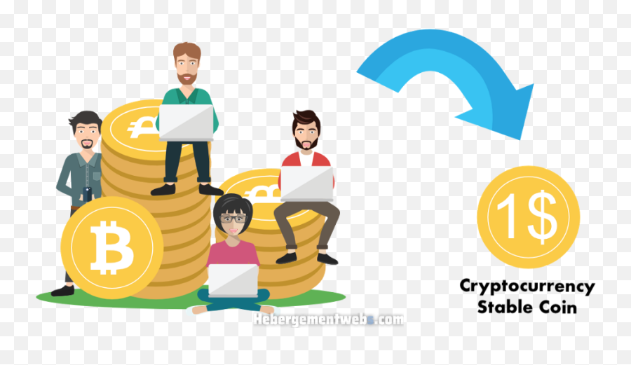 Security Token Vs Stablecoin - Coin With People Cartoon Png Emoji,Elon Musk Kiss Emoticon Bezos