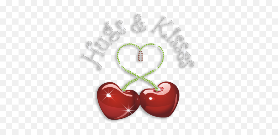 Trendy Cherry Heart Hugs U0026 Kisses Iron - On Rhinestone Heat Transfer Emoji,Love And Big Hugs Smiley Emoticon