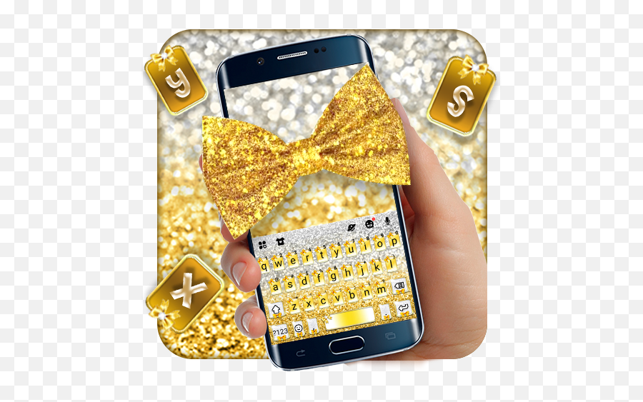 Updated Gold Bowknot Glitter Keyboard Theme Android App - Smartphone Emoji,Change How Emojis Look Galaxy S8