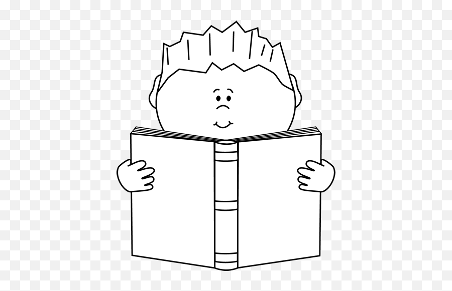 Reading Clipart Transparent Background Black And White - Kid Reading Black And White Clipart Emoji,Emoji Reading A Book