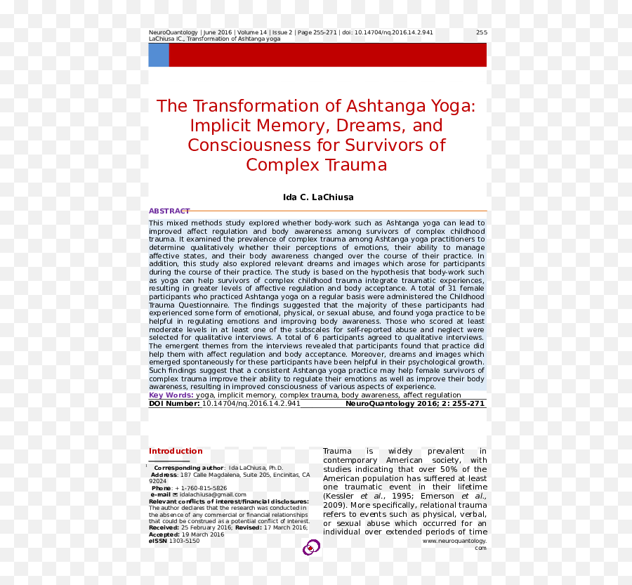 Doc The Transformation Of Ashtanga Yoga Implicit Memory - Document Emoji,Yoga And Repressed Emotions