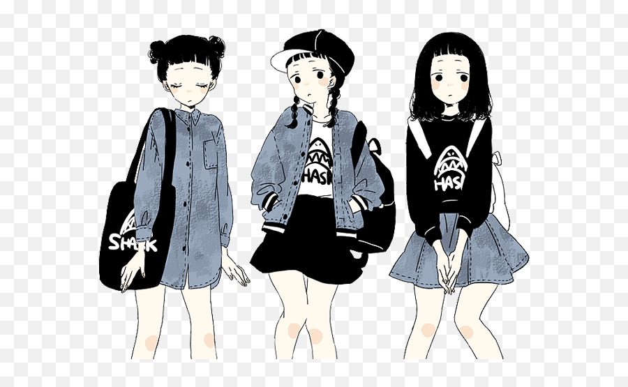 Grunge Aesthetic Outfits Drawing - Jack Bispo Anime Girl Clothes Emoji,Knifehand Emoticon