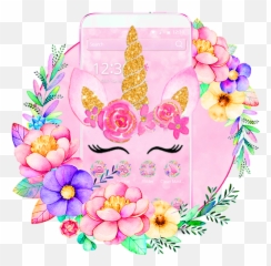 Pink Flower Unicorn Theme - Unicorn Lucu Emoji,Unicron Emoji