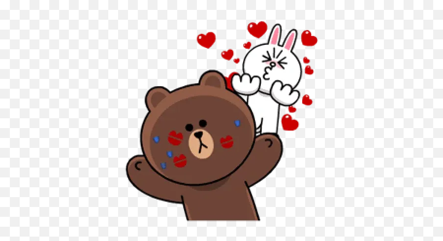 Bear And Bunny Love Animated - Line Sticker Gif Brown Cony Emoji,Gun Rabbit Emoji