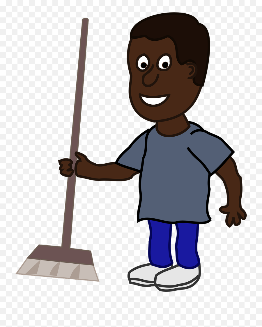 Black Man With Broom Emoji,Sweeping Broom Emoticon