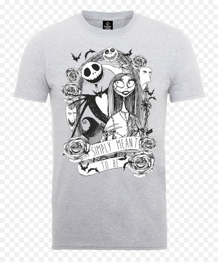 Disney The Nightmare Before Christmas Jack Skellington And Sally Grey T - Shirt Short Sleeve Emoji,Emoji Christmas Shirt