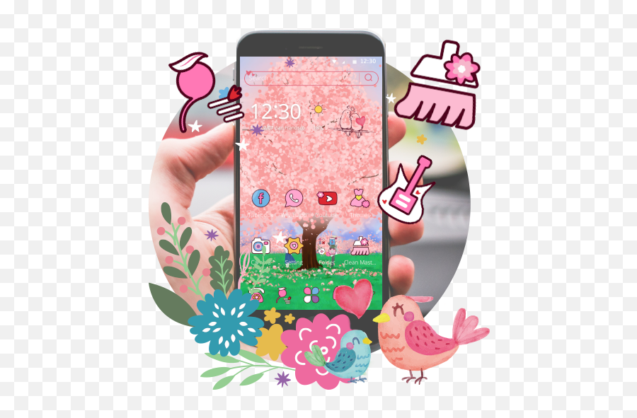 Cute Pink Love Bird Theme 111 Apk Download - Comlauncher Emoji,Girlie Emojis