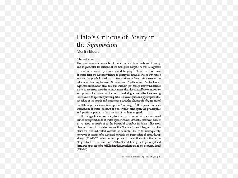 Pdf Platou0027s Critique Of Poetry In The Symposium Martin Emoji,Note On Human Behavior Emotion And Reason Gurtler