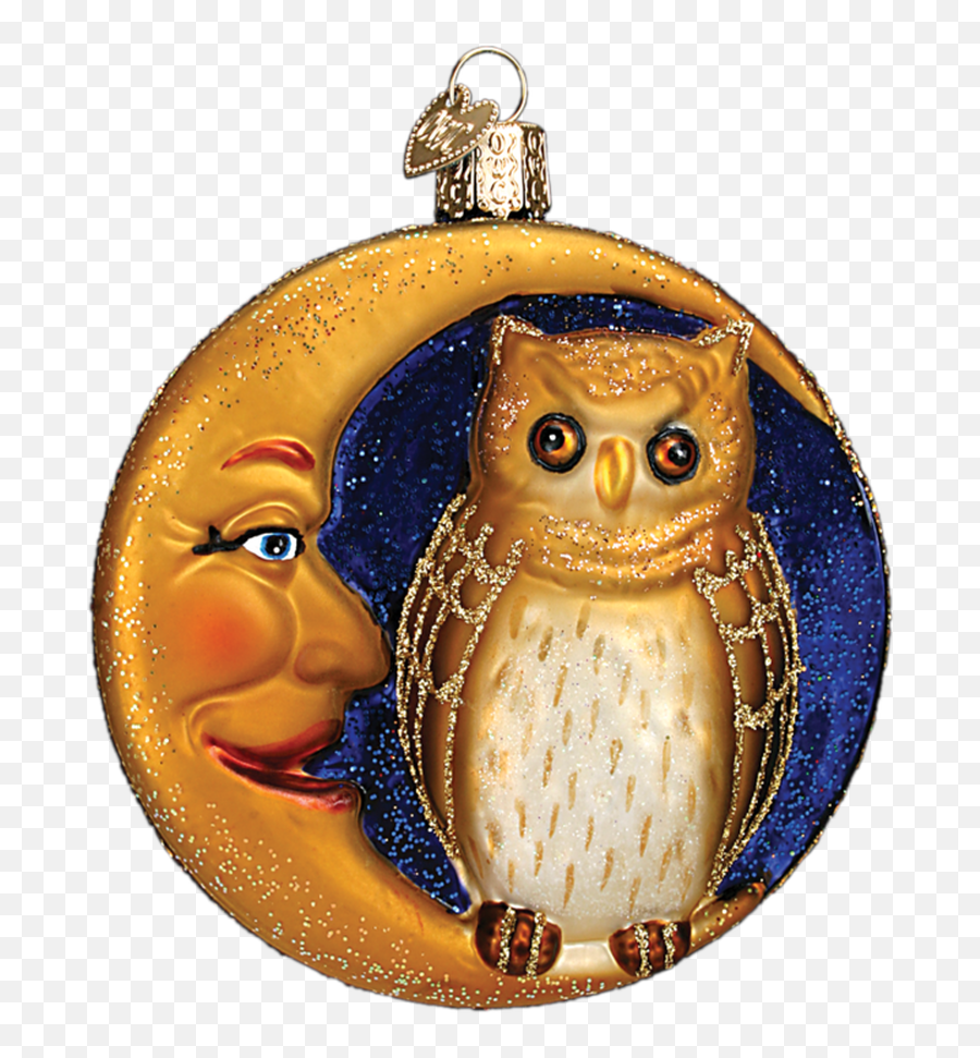 Owl In Moon Halloween Glass Ornament 3 34 Emoji,Old Moon Emoji