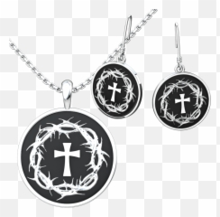 Crown Of Thorns U0026 Cross Set Sterling Silver Pendant And Earrings Emoji,Love Emoticon Earrings And Sterling Silver