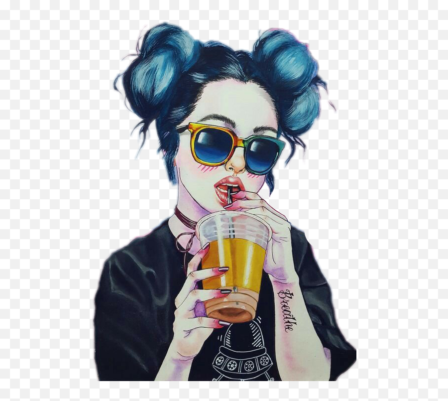 Tumblrgirl Tumblr Hipster Drink Cool - Girl Art Emoji,Fondos Emojis Hipster