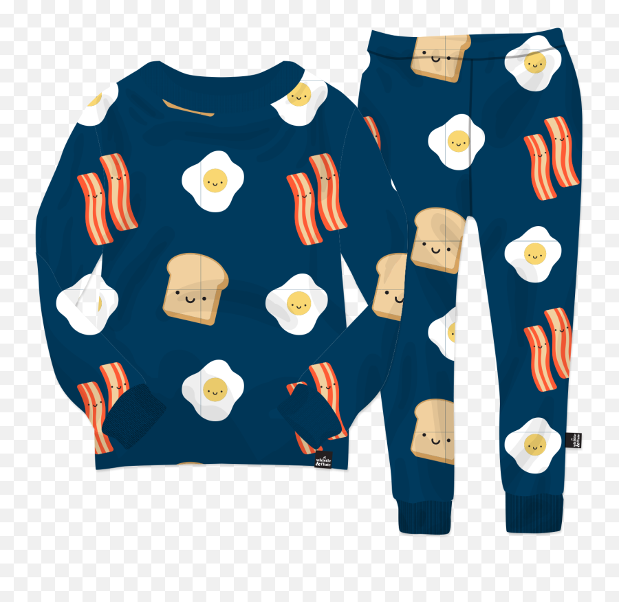 Kawaii Breakfast Pyjama Set Navy Emoji,Eating Eggs Emoticons
