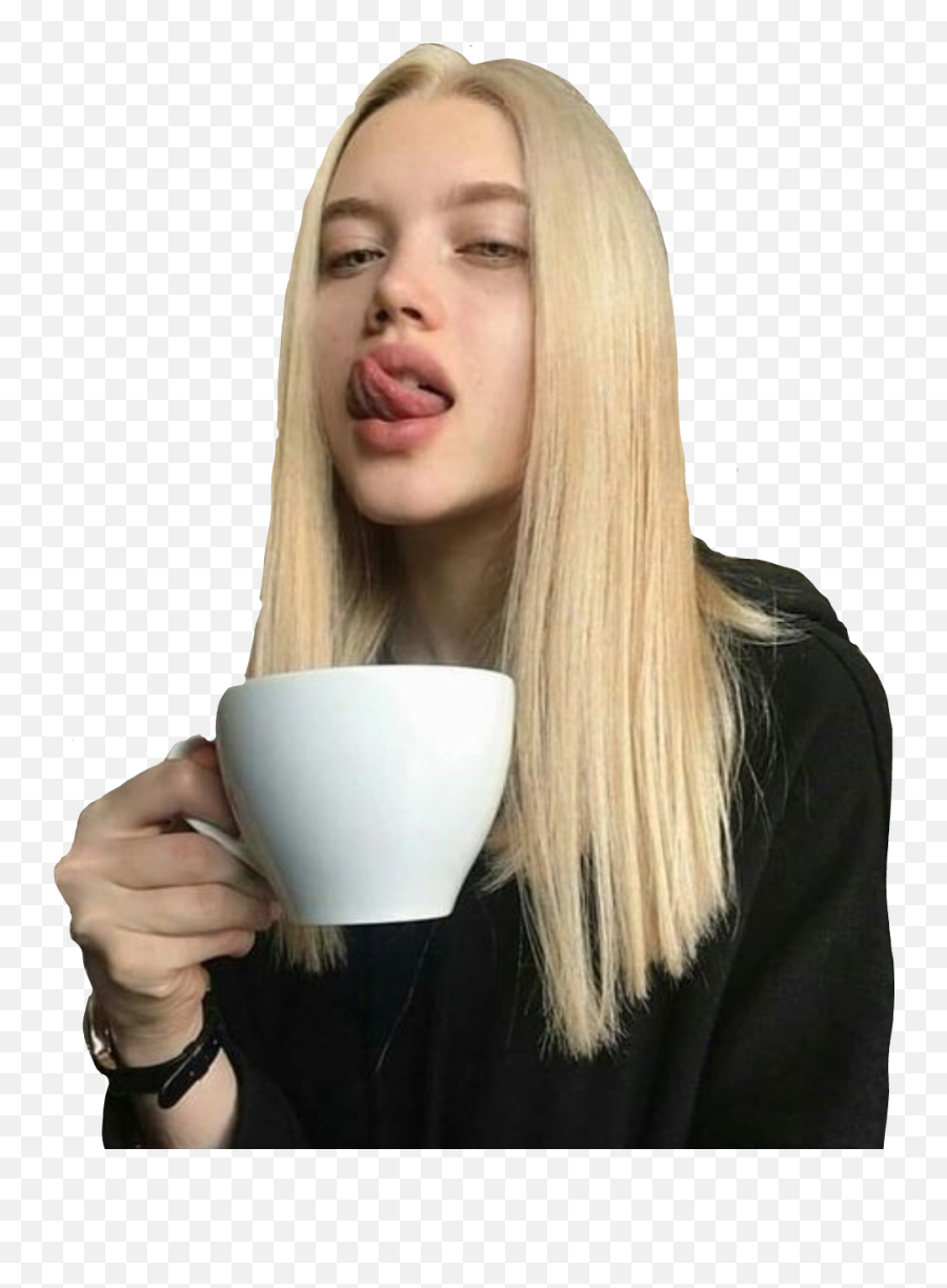 Sticker Girl Blonde Aesthetic Sticker By Rainne - Serveware Emoji,Coffee Drinking Emoji