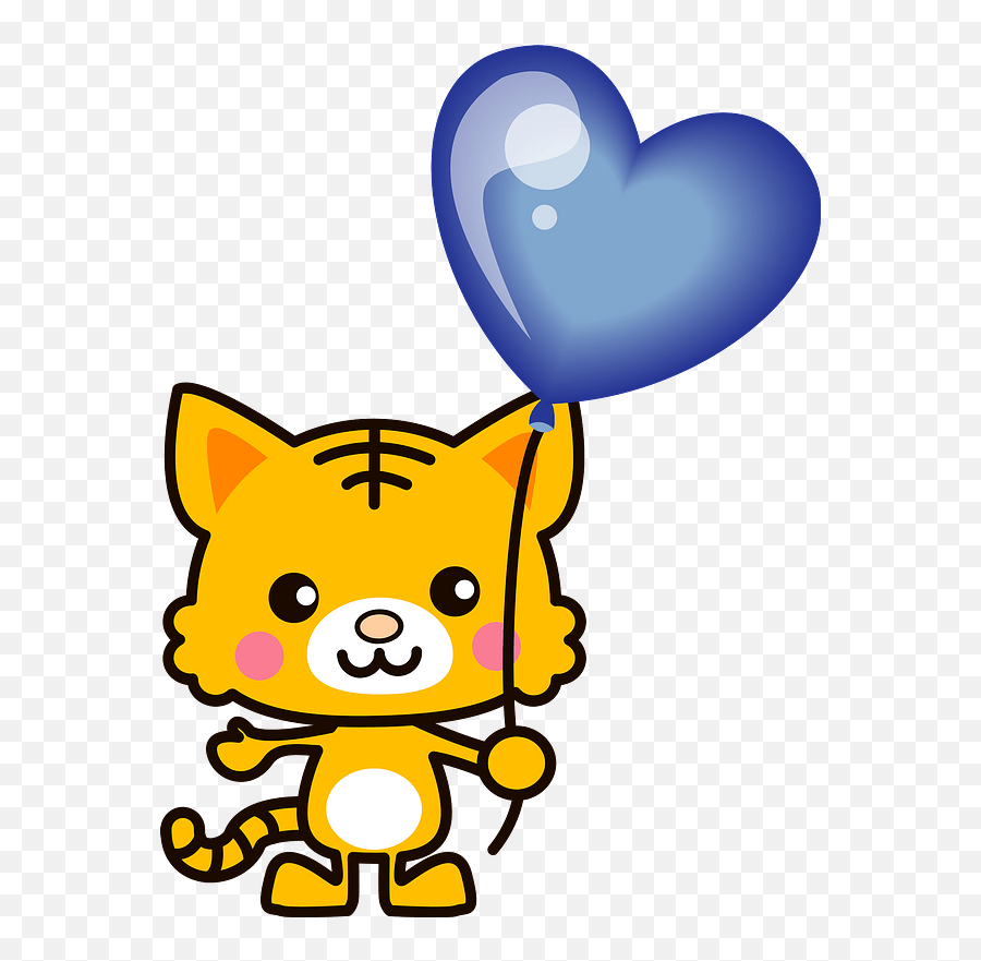 Tiger Is Holding A Blue Heart Balloon Clipart Free Download - Animal Clipart With Balloon Emoji,Diy Emoji Heart Balloons