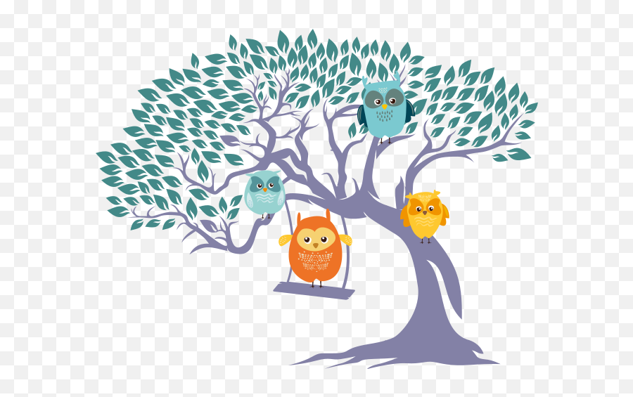 Colorful Owls On Swing Tree Illustration Wall Art Emoji,Lembrancinhas Emojis