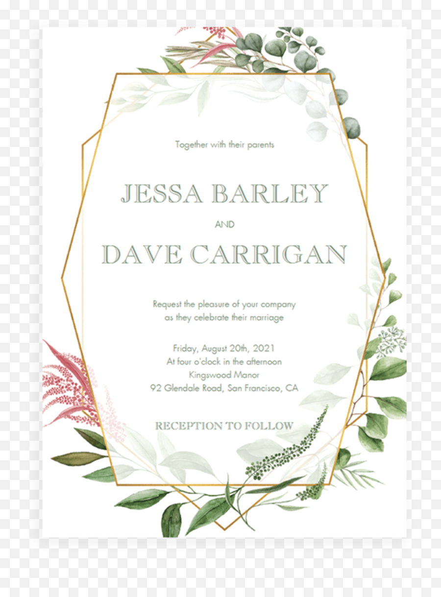 Botanical Wedding Invitation Template With Geometric Frame - Wedding Invitation Template Png Emoji,Bridal Emoji Pictionary