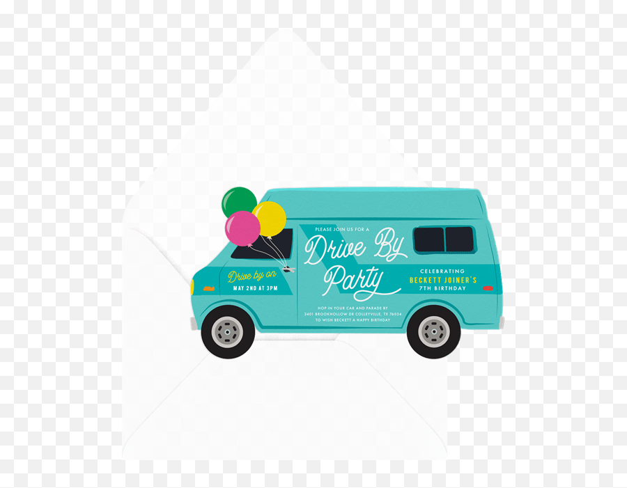 Drive By Parade Invitations In Blue Greenvelopecom - Baptism Drive By Invitation Emoji,Emoji Party Invitation