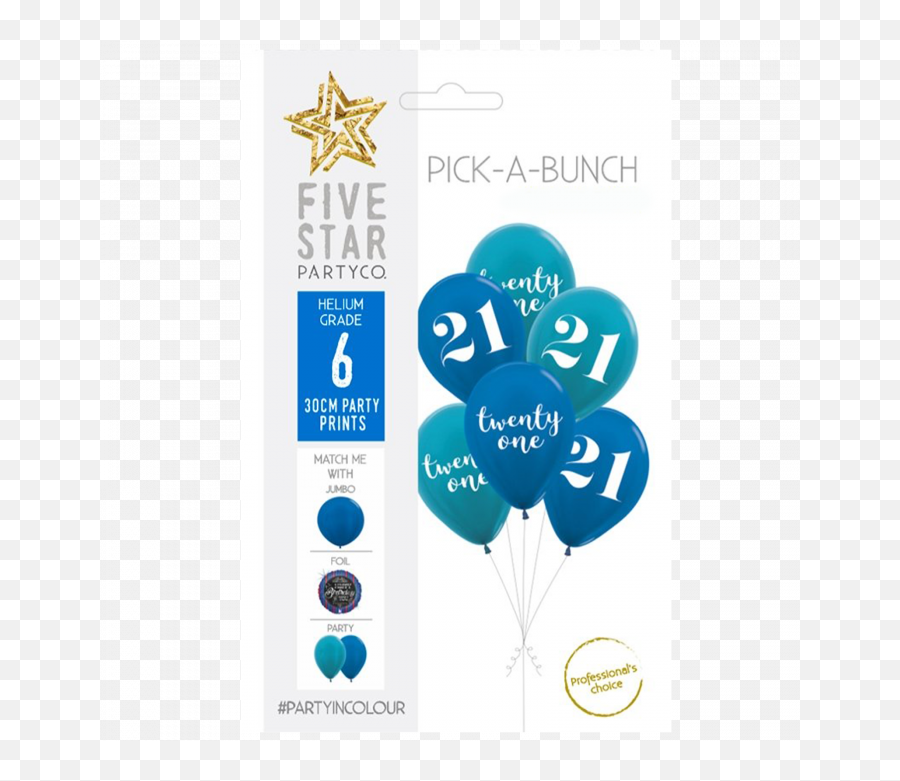 21st Birthday Shimmer Blue Mix Balloons Pack Of 6 - Balloon Emoji,Deflated Emoji