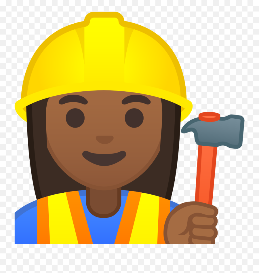 Woman Construction Worker Medium Dark Skin Tone Free - Cartoon Female Construction Worker Emoji,Woman Shrugging Emoji