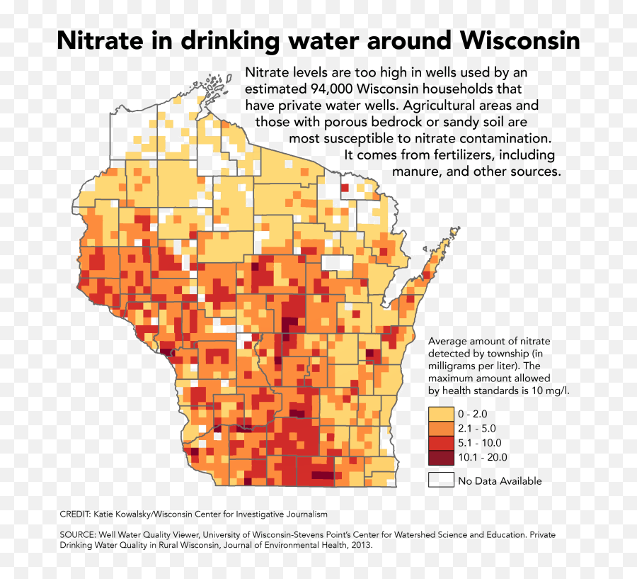 Dnr U2013 Wisconsinwatchorg - Nitrate Contamination Michigan Map Emoji,Effect Of Running Water From Fountains On Emotions