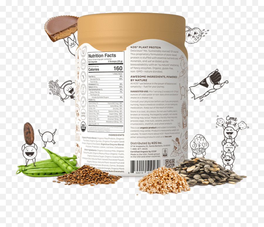 Kos Organic Plant Protein Chocolate Peanut Butter 10 Servings - Superfood Emoji,Chocolate Smoothie Emoji