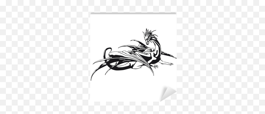 Black And White Dragon Wall Mural - Drachen Bilder Schwarz Weiß Emoji,Unicorn Emoji Black An Dwhite