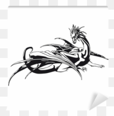 Black And White Dragon Wall Mural - Drachen Bilder Schwarz Weiß Emoji,Unicorn Emoji Black An Dwhite