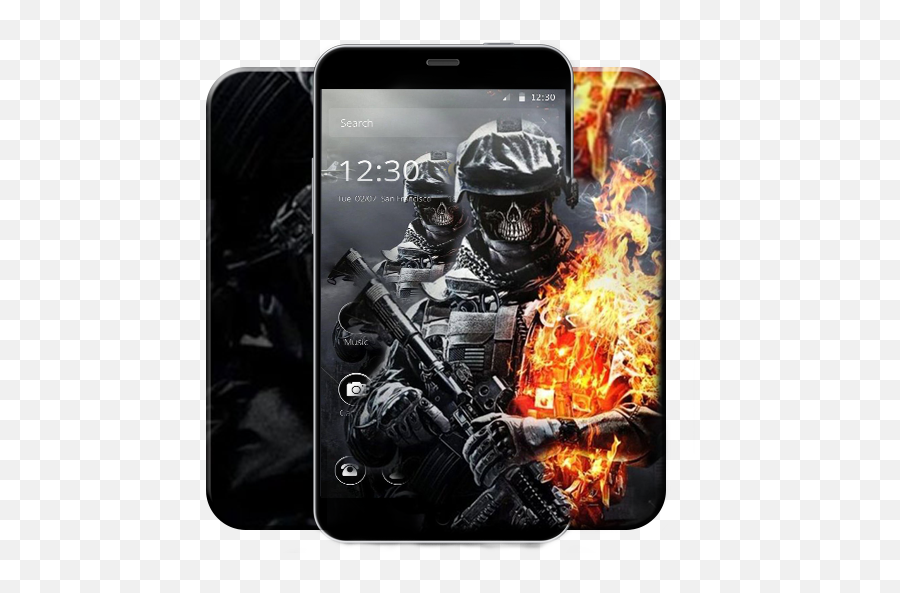Dark Flame War Skull Gun Theme U2013 Apps I Google Play - Iphone Battlefield Wallpaper 4k Emoji,Picture Of Gun And Star Emoji