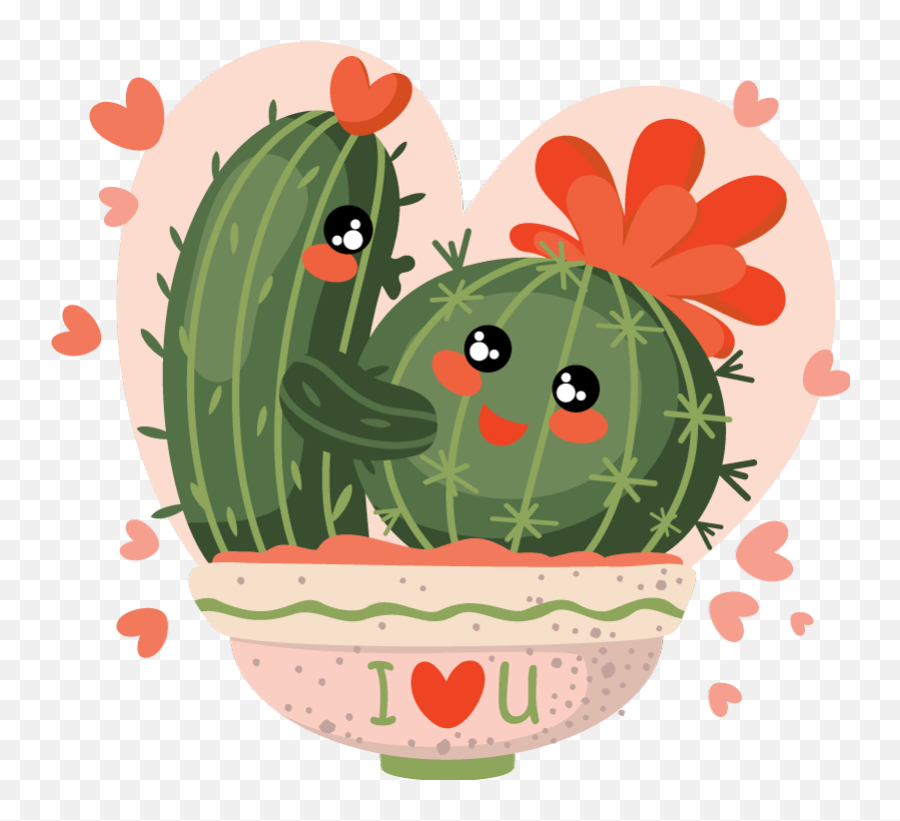 Vinilo De Plantas Pareja Cactus Besándose - Cartoes Dia Dos Namorados Cactos Emoji,Emoticon De Pinos