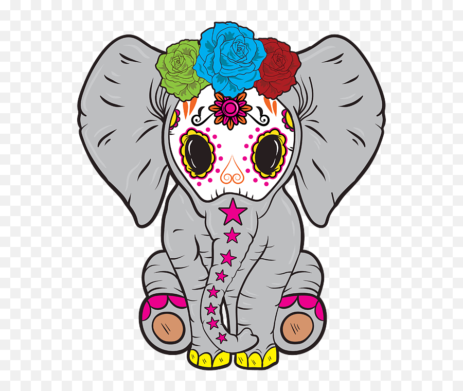 Sugar Skull Elephant Day Of The Dead Animal Lover Gift Emoji,Dead Rose Emoji
