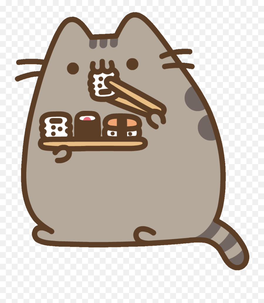 Hungry Cat Sticker - Pusheen Cat With Sushi Emoji,Pusheen The Cat Emoji