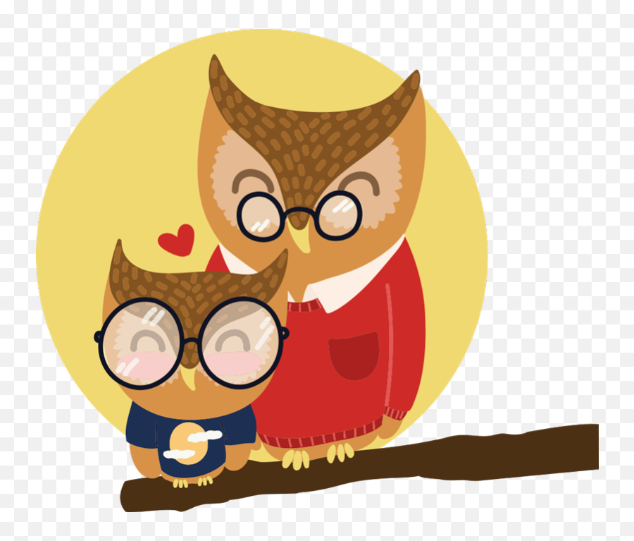 Son And Father Owl Illustration Wall Art - Great Horned Owl Emoji,Owl Emojis