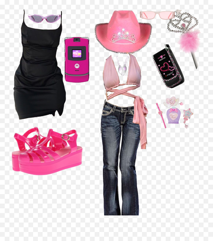 2000s Mcbling Y2k Pink Black Cowgirlhat Sticker By - Girly Emoji,Teen Fashion Emoji Outfit