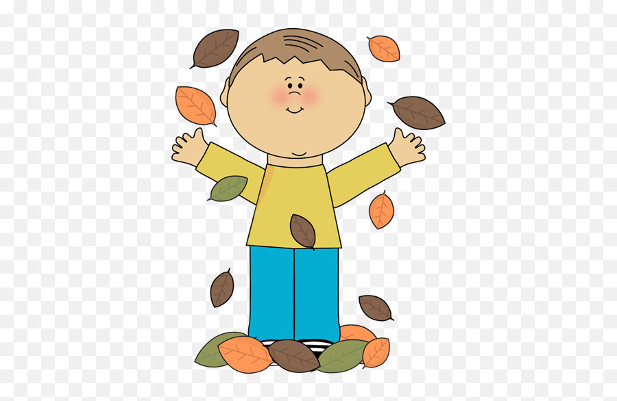 Boy Playing In Leaves Clip Art - Flash Card Of Pronoun Emoji,Rush Of Emotion Clipsart