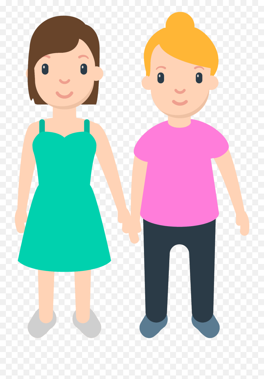 Emoji Child Hand Woman Emoticon - Holding Hands Png Download Two Women Holding Hands Cartoon,Boy Emoji