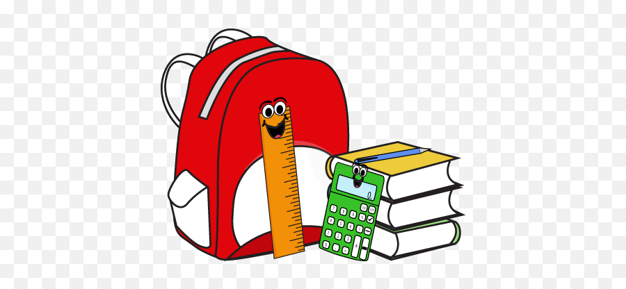 Backpack Books Cartoon Ruler And - School Things Clipart Emoji,Emoji Teacher Supplies
