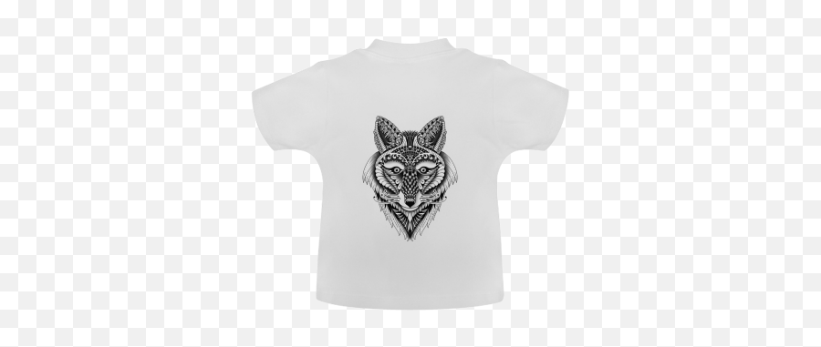 Foxy Wolf Ornate Animal Drawing Baby Classic T - Shirt Model T30 Id D174628 Short Sleeve Emoji,Active Wolf Emoticon