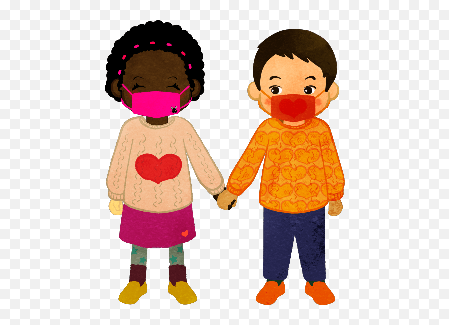 Boy And Girl Holding Hands Wearing A Heart Sweater And Masks Emoji,Kicking Lady Emoji