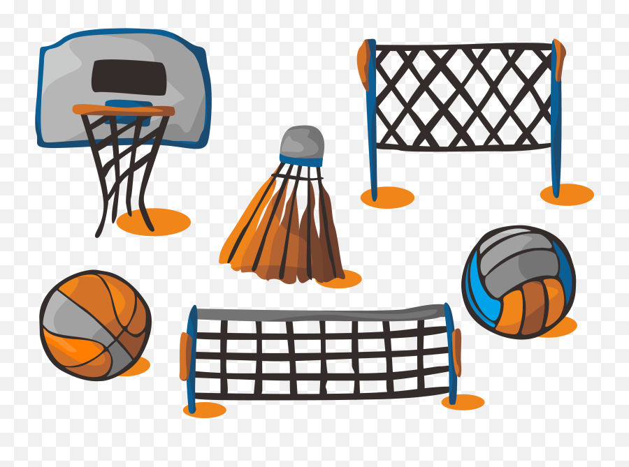 Ball Badminton Clip Art - Basketball Volleyball Banner Png Volleyball And Badminton Cartoon Emoji,Basket Ball Emoji