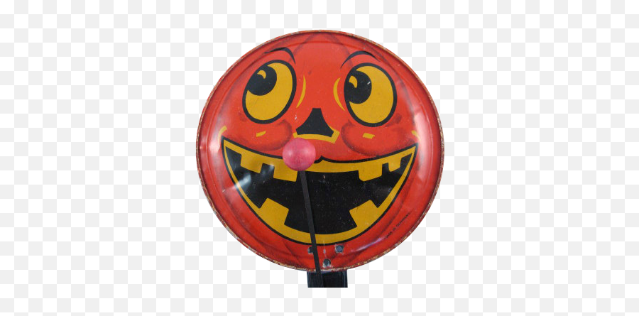 Tin Litho Halloween Clanger Noisemaker - Happy Emoji,Noisemaker Blowing Emoticon